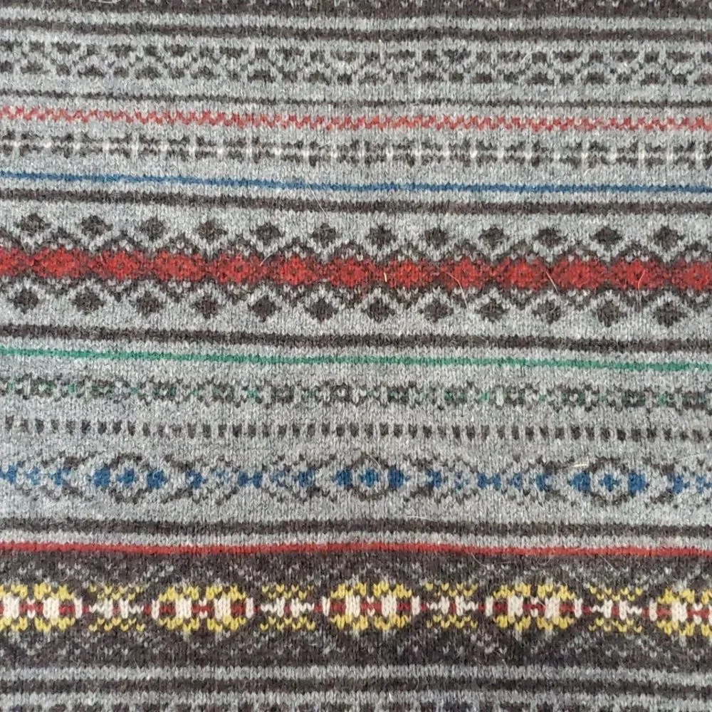 J. Crew Gray Fair Isle Sweater Men's M Lambswool Multicolor Stripe Crewneck